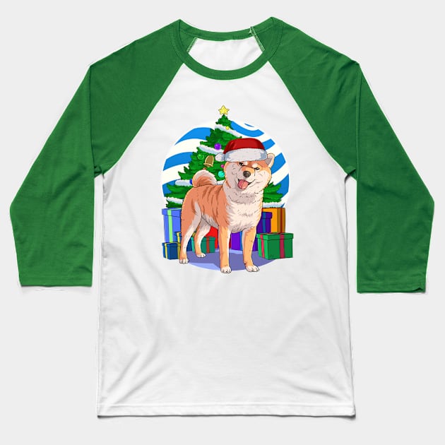 Shiba Inu Dog Cute Santa Christmas Gift Baseball T-Shirt by Noseking